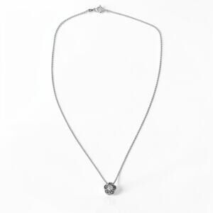 Vintage Sterling Silver Dainty Flower Necklace Marcasite CZ Pendant 16 Inch